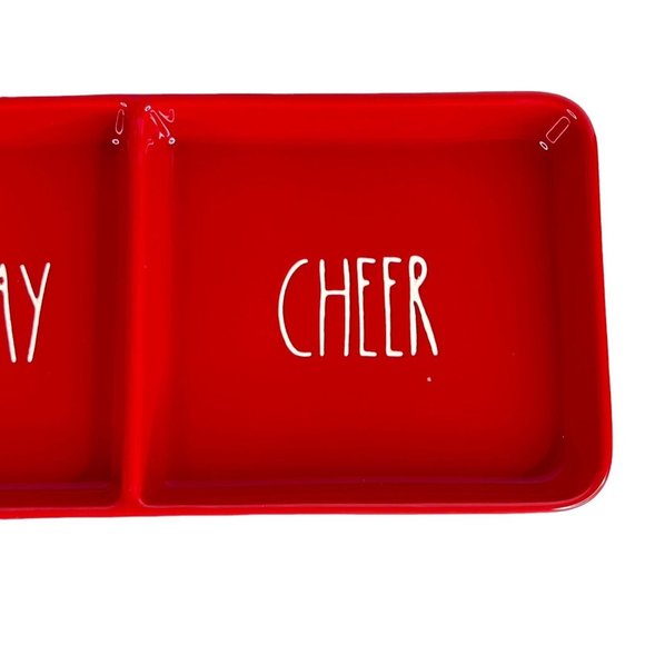 Rae Dunn Holiday Cheer Christmas Tray Divided Red Artisan Collection Magenta - Picture 3 of 6
